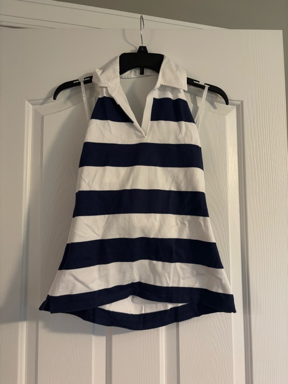 Navy and White Striped Sleeveless Polo Tank